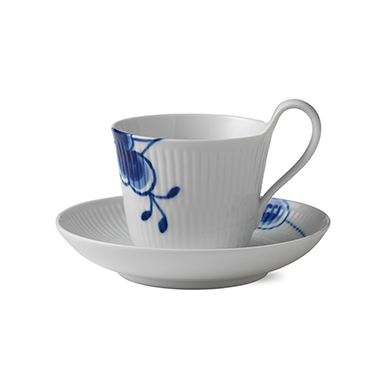 Blue Fluted Mega kopp med fat, 25 cl-högt handtag