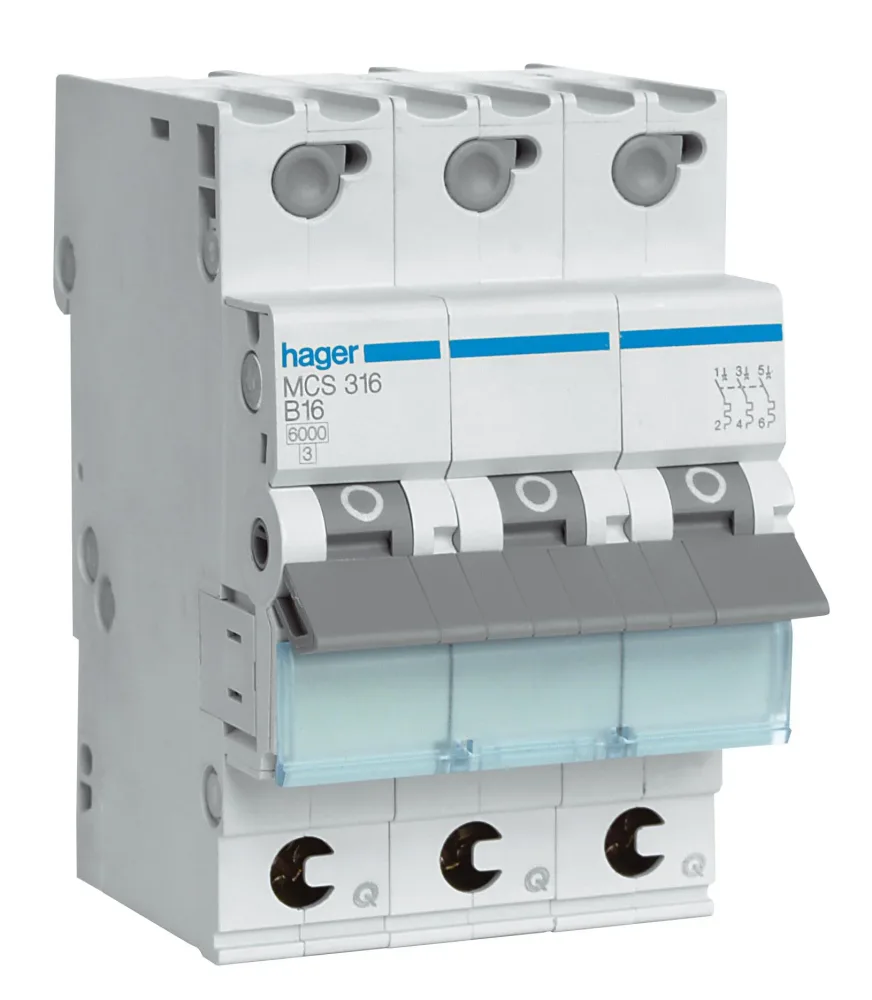 Hager MBS306 Dvärgbrytare 3-pol, 6kA, B-karakteristik 6A