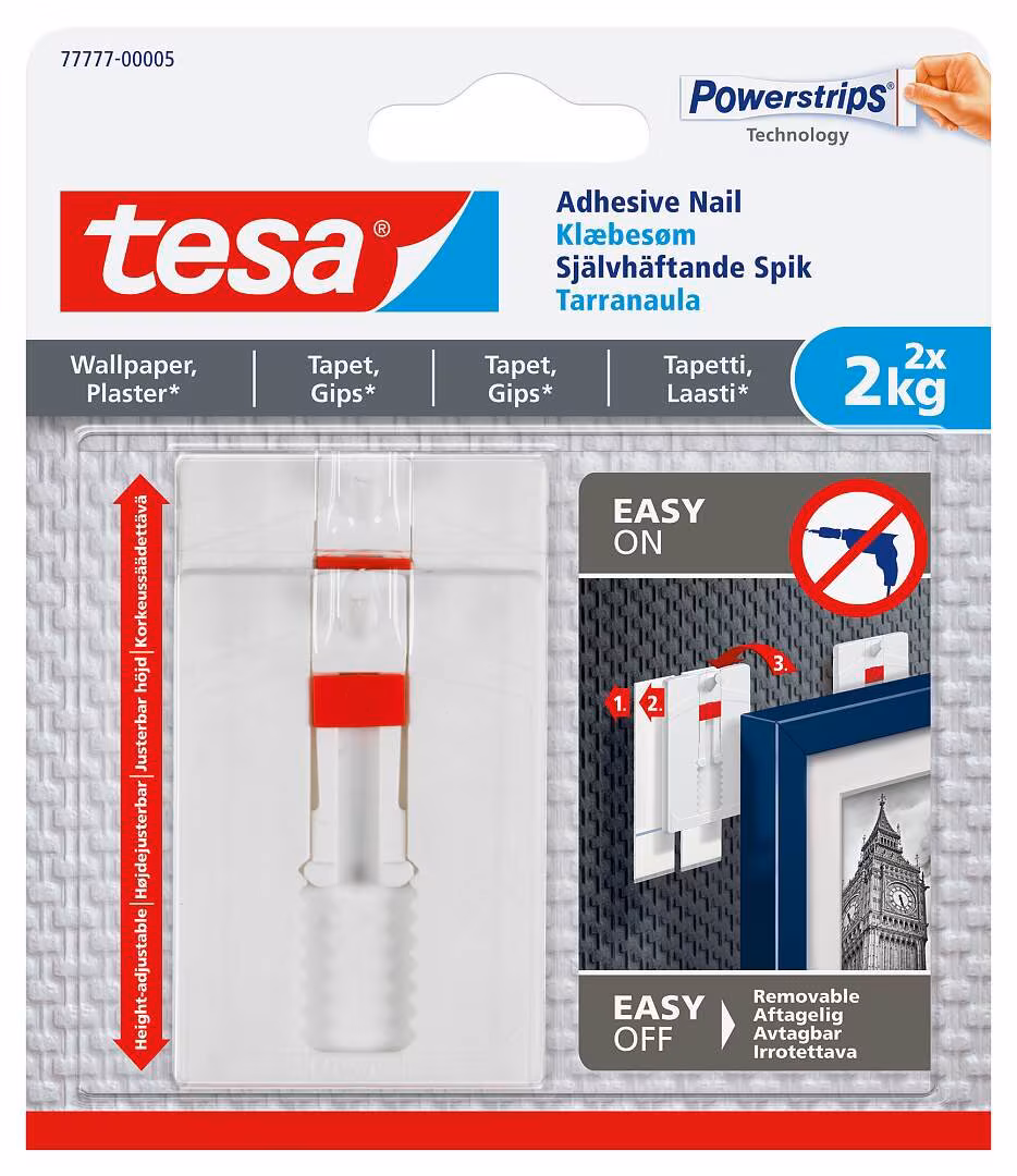 Kjøp Tesa Selvklebende spiker for tapet og puss, justerbar, 2 kg, 2-pack