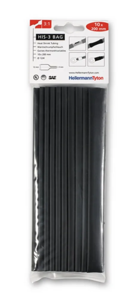 Hellermann Tyton HIS-3 Bag Krympslang 200 mm, 3:1, 10-pack 12/4 mm - Bild 2