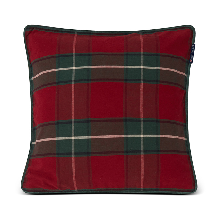 Checked Organic Cotton Canvas kuddfodral 50x50 cm, Red-green