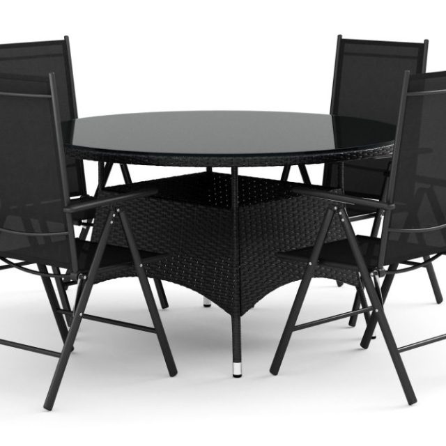 Thor utomhus rund matgrupp 140 cm med 4 positionsstolar
