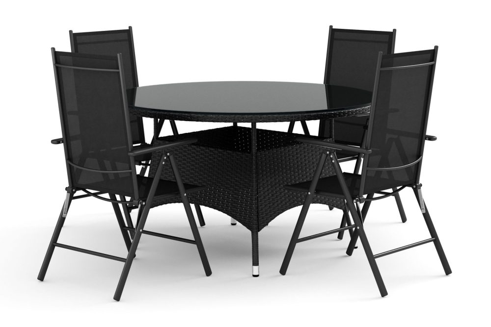 Thor utomhus rund matgrupp 140 cm med 4 positionsstolar