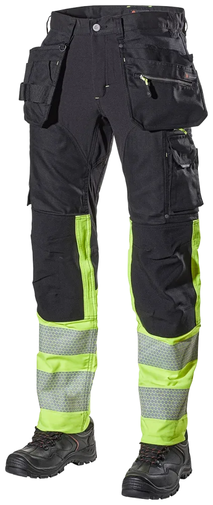 L.Brador 1071PB Arbetsbyxa svart/hi-vis gul, klass 1 D88