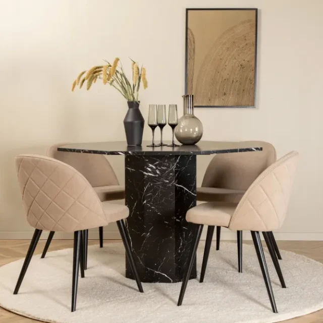 Marbs Matgrupp 110 cm Rund med 4 Velvet stolar