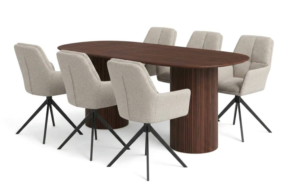 Kopparbo Matgrupp oval 180 cm Valnöt med 6 Torsby Matstolar
