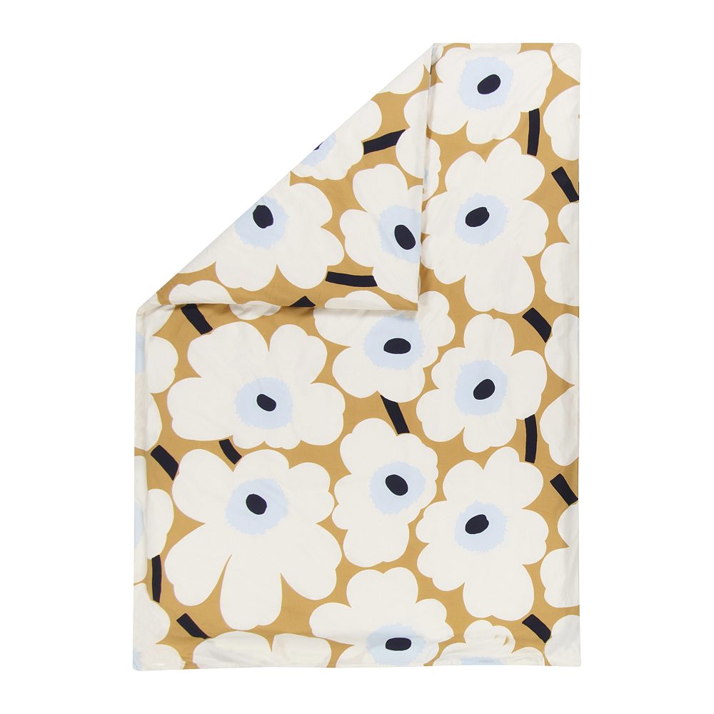Unikko påslakan 150x210 cm, Beige-offwhite-blå