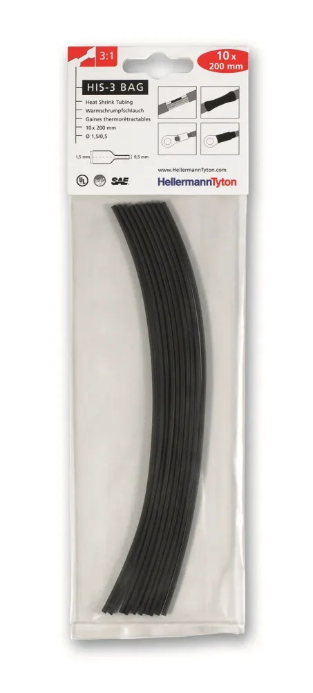 Hellermann Tyton HIS-3 Bag Krympslang 200 mm, 3:1, 10-pack 12/4 mm