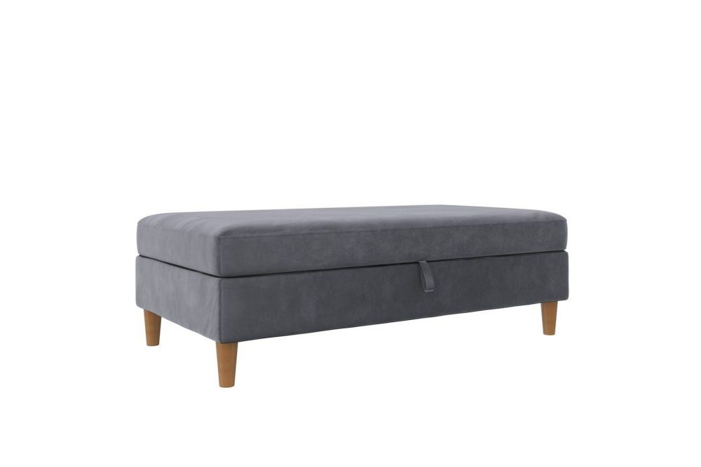 Fotpall/pall Lilly Antracit, Sammet/Trä/Plast