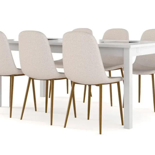 Jasmin Förlängningsbart Matbord 180 cm + 6 st Nibe stol beige med ek ben