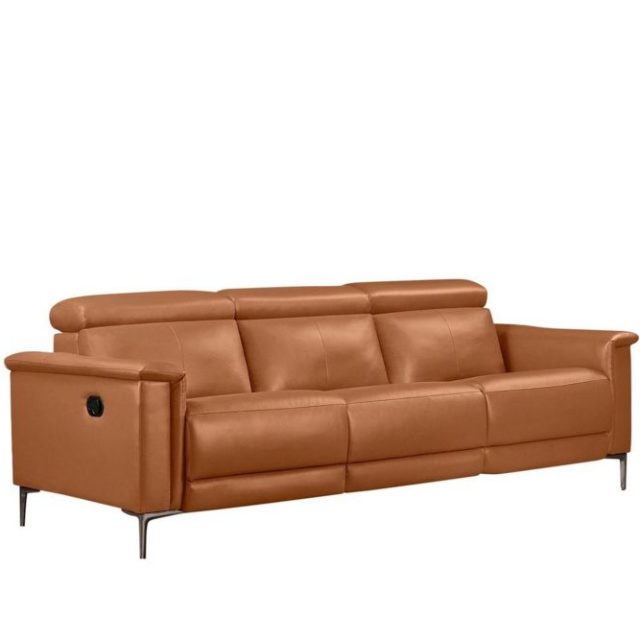 3-sitssoffa Lund Cognac, Läder/PU, Manuell vilstol