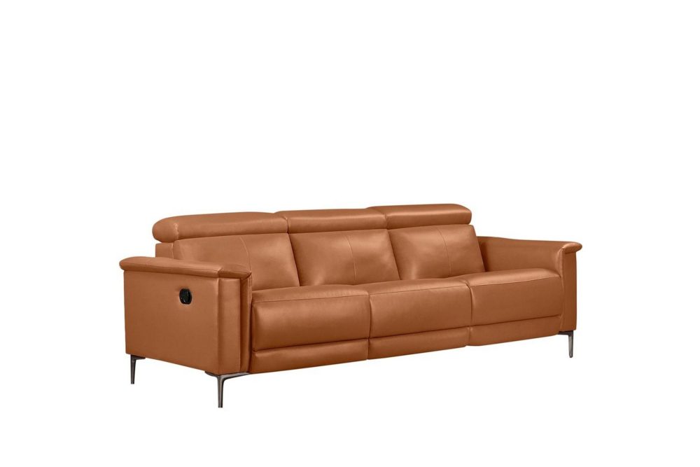 3-sitssoffa Lund Cognac, Läder/PU, Manuell vilstol