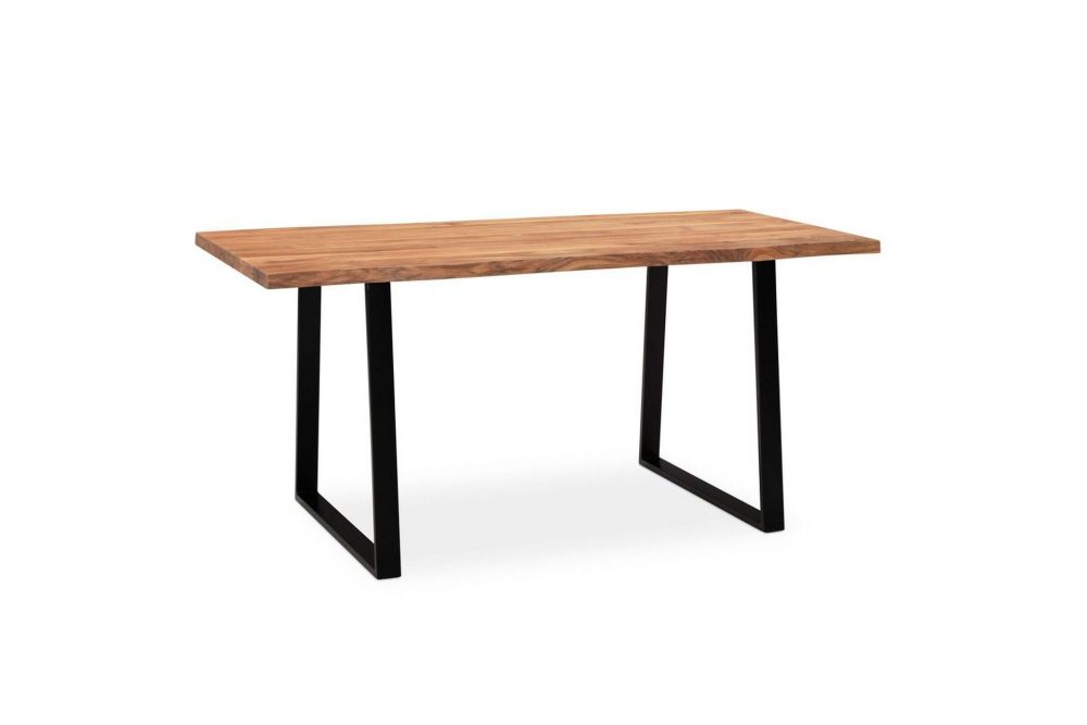 Matbord Wohnling Massivt trä med trädkanter, rektangulär, lantlig stil Svart, Rak, 140x80 cm