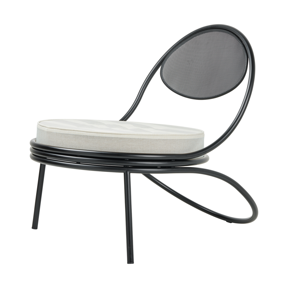 Copacabana Outdoor Lounge Chair klädd sits, Leslie stripe limonta 020-svarta ben