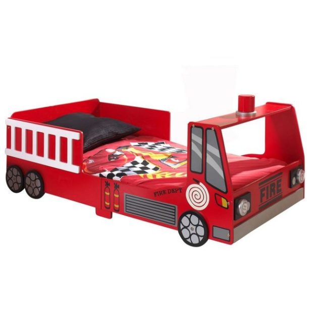 Säng Vipack för småbarns brandbil röd 70x140 cm Med madrass Vipack Red