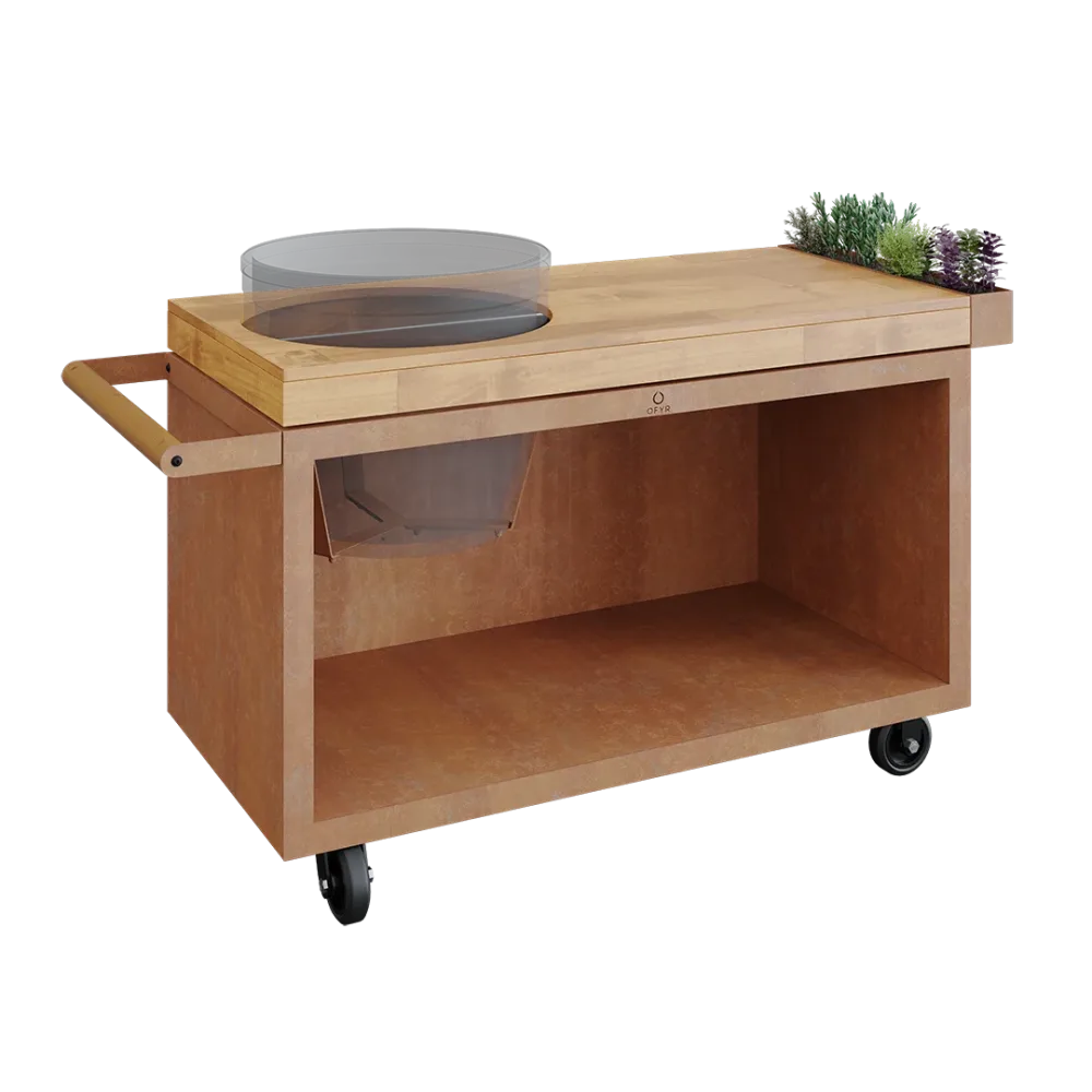 OFYR Kamado Table Corten 135 PRO TW BGE Arbetsbord skärbräda i teak Cortenstål - Bild 2