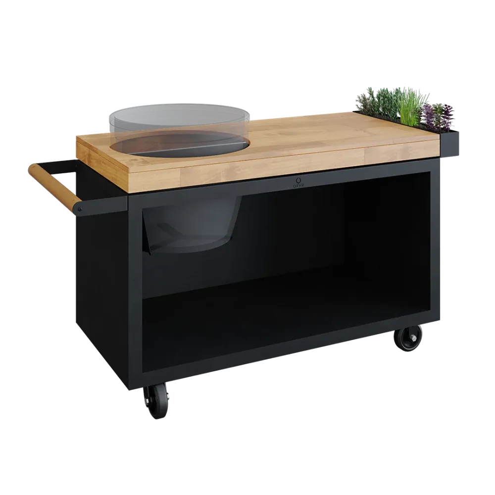 OFYR Kamado Table Corten 135 PRO TW BGE Arbetsbord skärbräda i teak Cortenstål