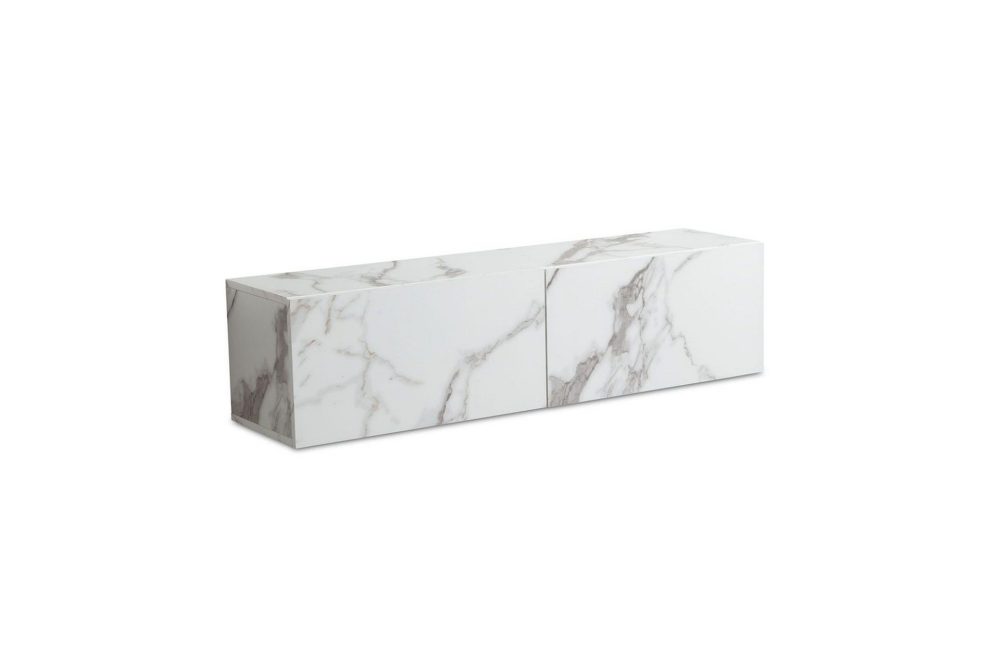 Lowboard Wohnling Folierad upphängning med luckdörr, modern Marmor, Vit, 120 cm