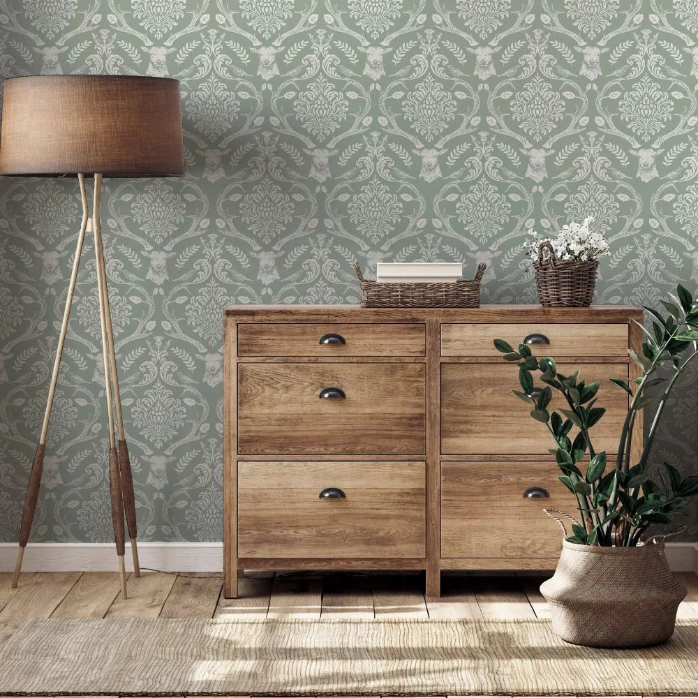 Arthouse Fantasia III 923706 Tapet Stag Damask Sage Green