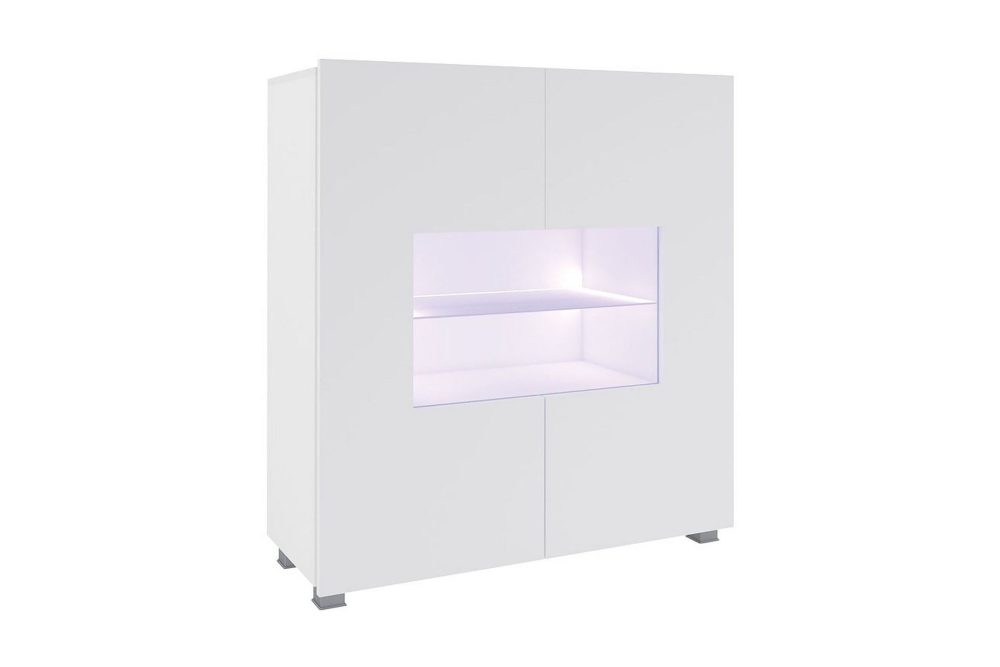 Frick Vitrinskåp Blå LED Belysning 35 cm djup 100 cm bred 107 cm hög Ljust Trä Glas