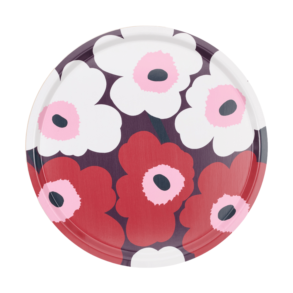 Unikko bricka, Plum-cranberry-off white-rose, Ø46 cm
