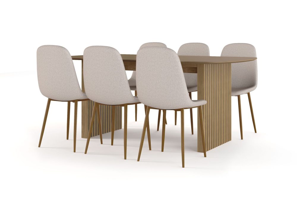 Richeto Matbord 180 cm ek + 6 st Nibe stol beige med ek ben