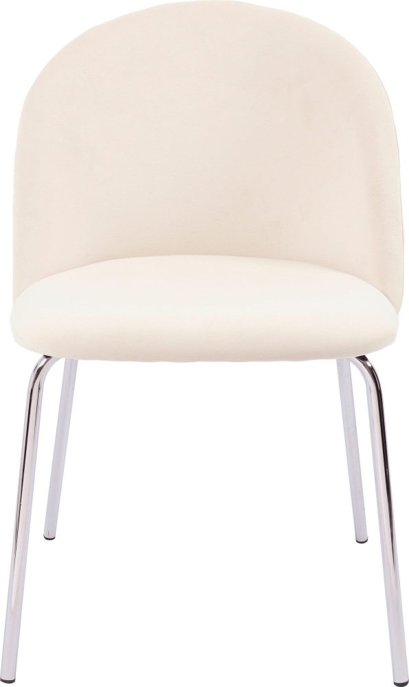 Stol beige sammet med kromade ben - Plaza