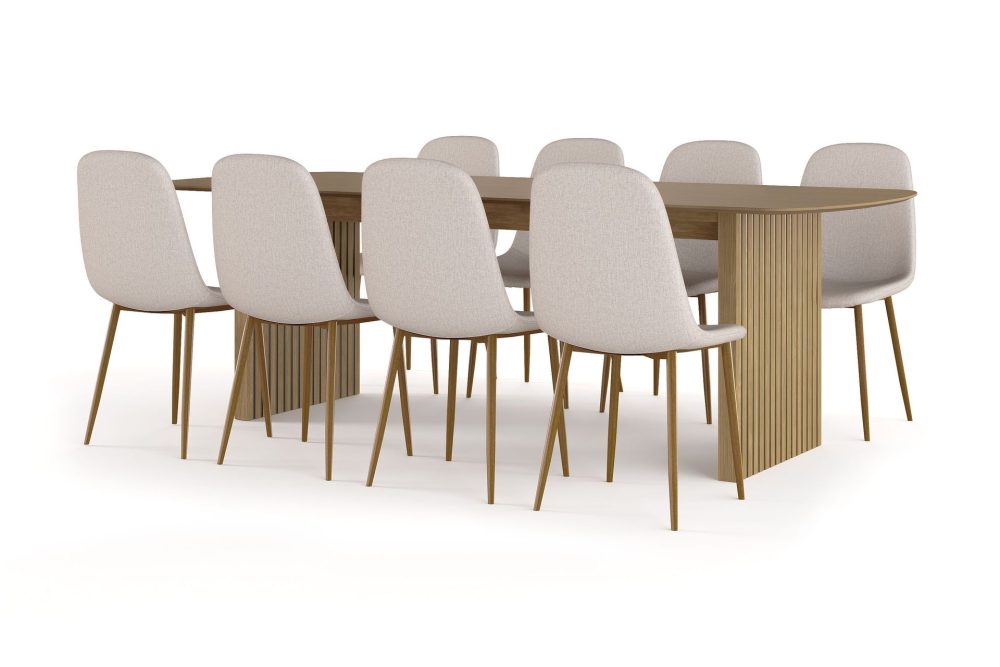 Richeto Matbord 240 cm ek + 8 st Nibe stol beige med ek ben