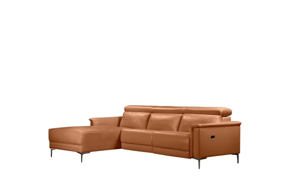 Hörnsoffa 3-sits Lund Cognac, Läder/PU, Vänster Elektrisk Fåtölj