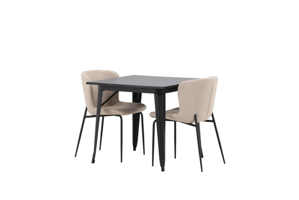 VESTERBY Matgrupp 80 cm Rektangulär Beige med 2 KARAM Stolar