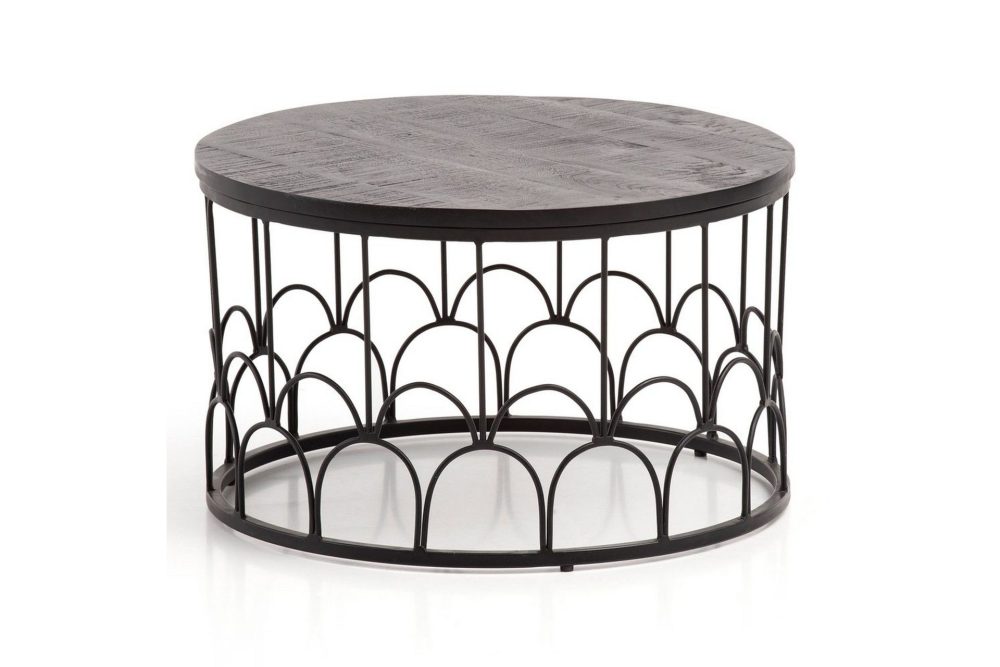 Soffbord Wohnling Massivt trä rund 60 cm med modern metallram modern