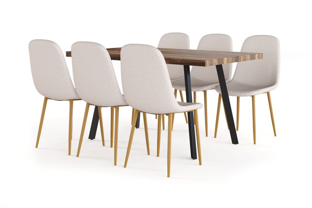 Marcelen Matbord Förlängningsbart med illäggsskiva + 6 st Nibe stol beige med ek ben