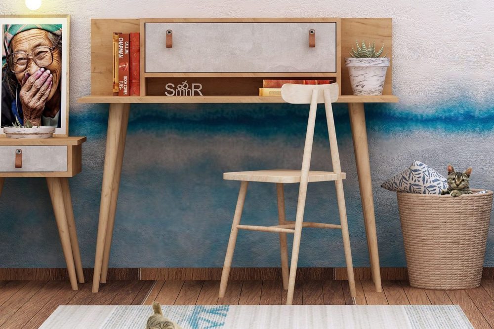 Mod Design Skrivbord 120 cm med Förvaring Hylla+Lucka Läderb