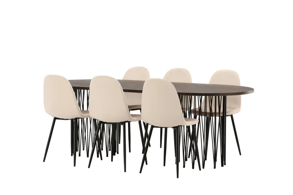 MAMFET Matgrupp 220 cm Oval Beige med 6 DAWNE Stolar