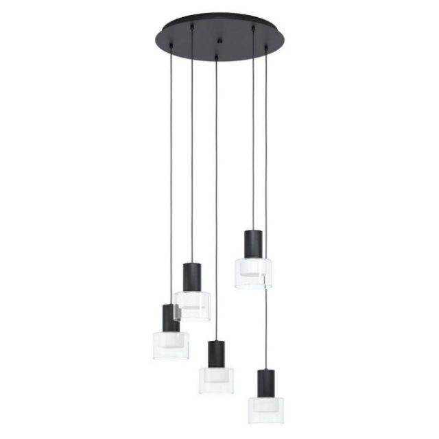 Takpendel Eglo Molineros Svart/Transparent Rondell med 5 Lampor