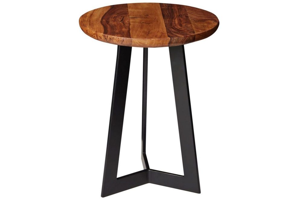 Sido bord Wohnling massivt trä svart metallram rund 35 cm, industriell loftstil 45 cm
