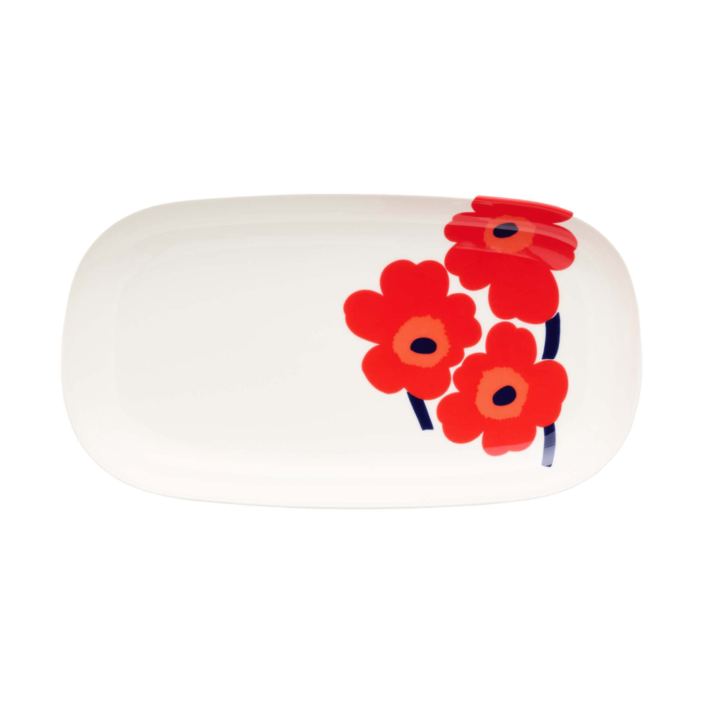 Unikko serveringsfat 17x32 cm, White-red-blue