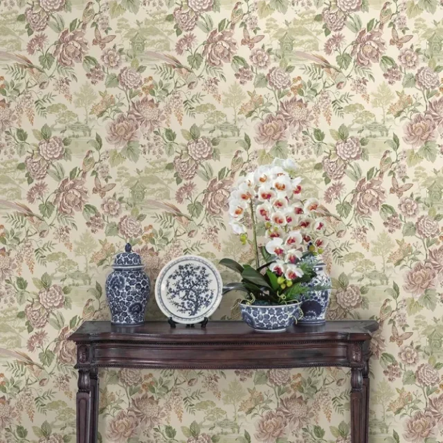 Holden Decor Journey to the East 91830 Tapet Hana green/cream Grön/rosa/vit/beige