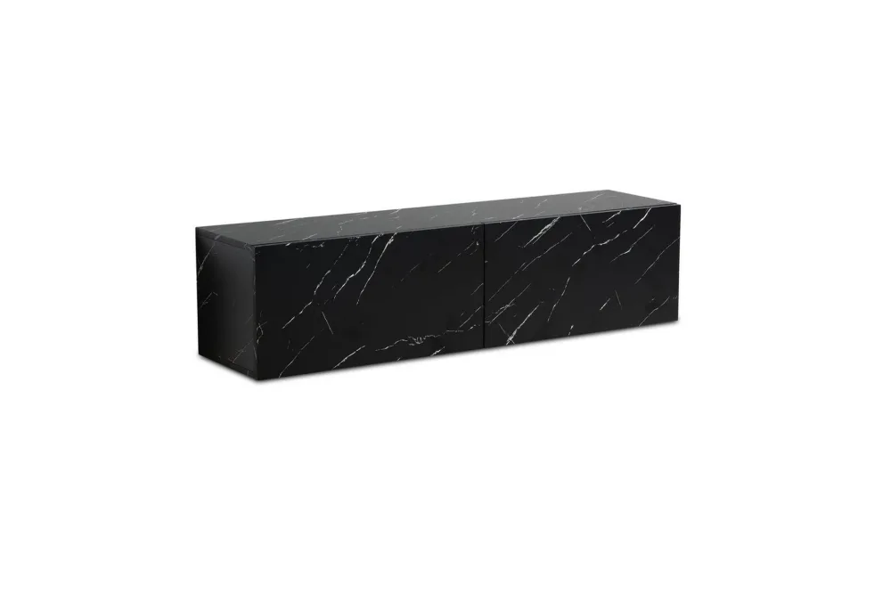 Lowboard Wohnling Folierad upphängning med luckdörr, modern Marmor, Svart, 120 cm