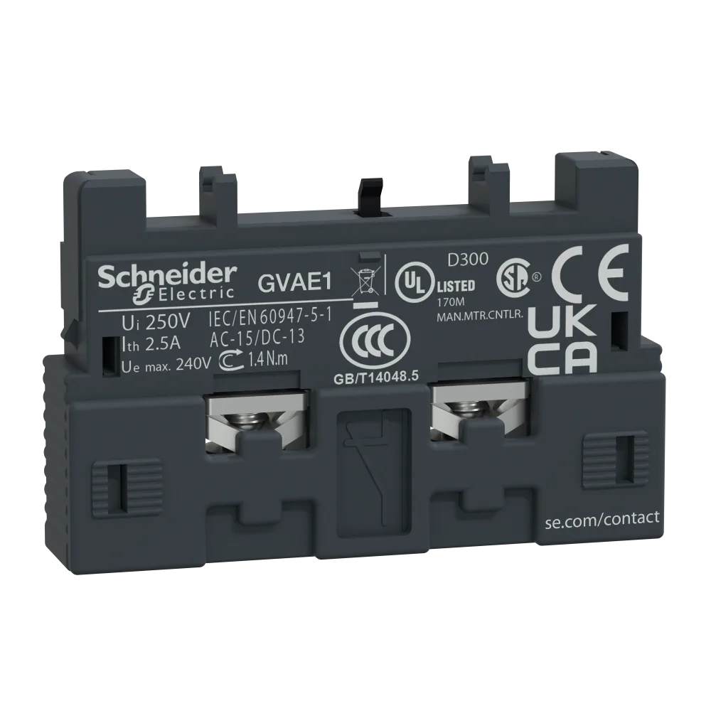 Schneider Electric GVAE11 Hjälpkontaktblock TeSys GV2 & GV3 1 slutande + 1 brytande, frontmonteras