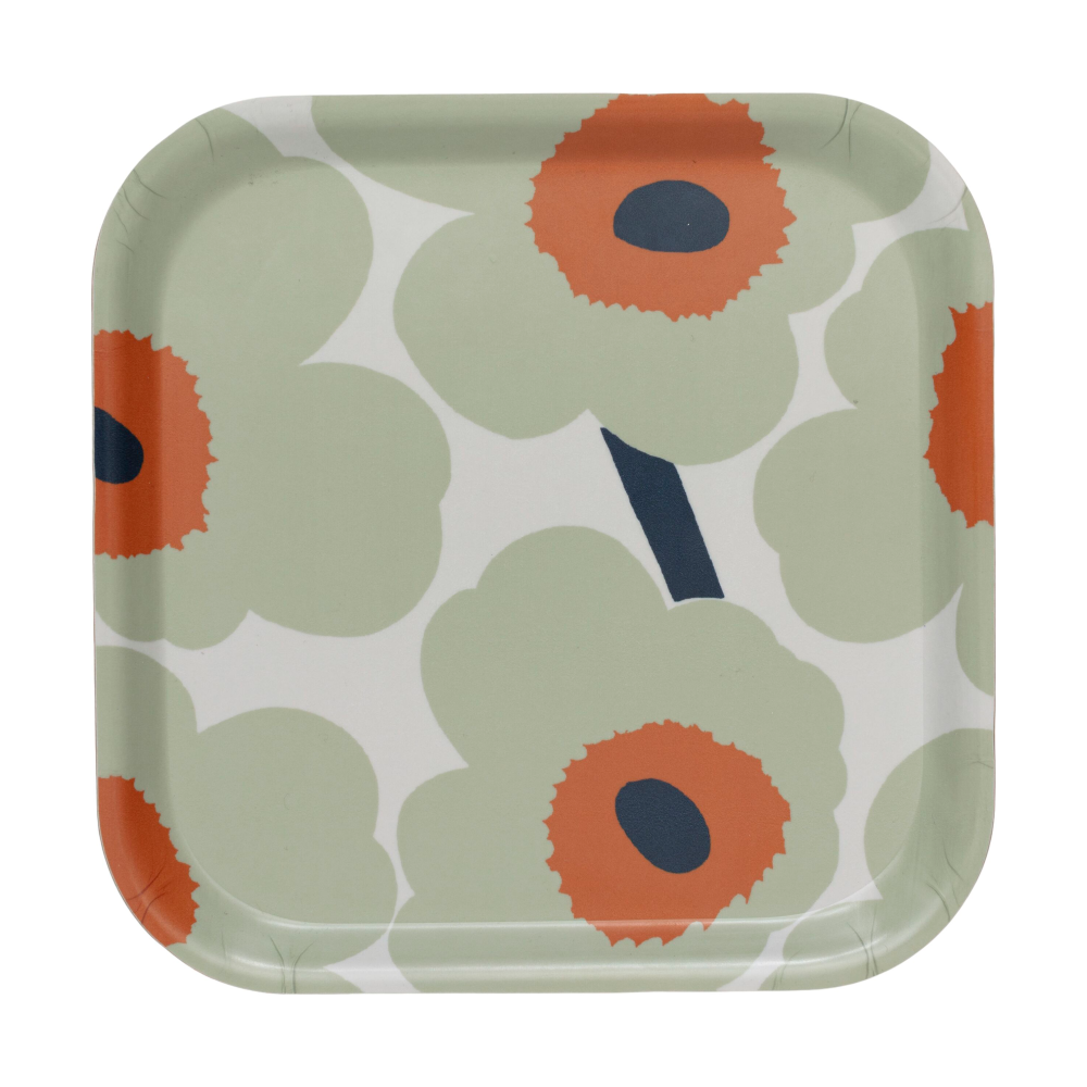 Unikko bricka 20x20 cm, Off white-sage-orange