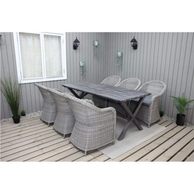 Utomhöbelgrupp 190 cm Bord & 6 Belize grå stolar Grå