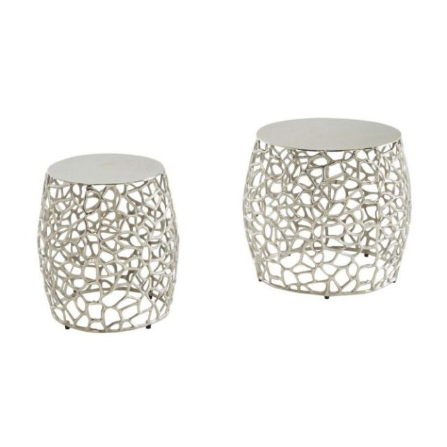 Satsbord Wohnling Set om 2 aluminiumgjutna, runda, handgjorda, modern loftstil Silver