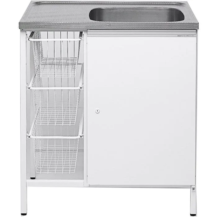 Contura CAB 8 Tvättbänk vit, med förvaringsskåp och 3 trådbackar Höger - Bild 2