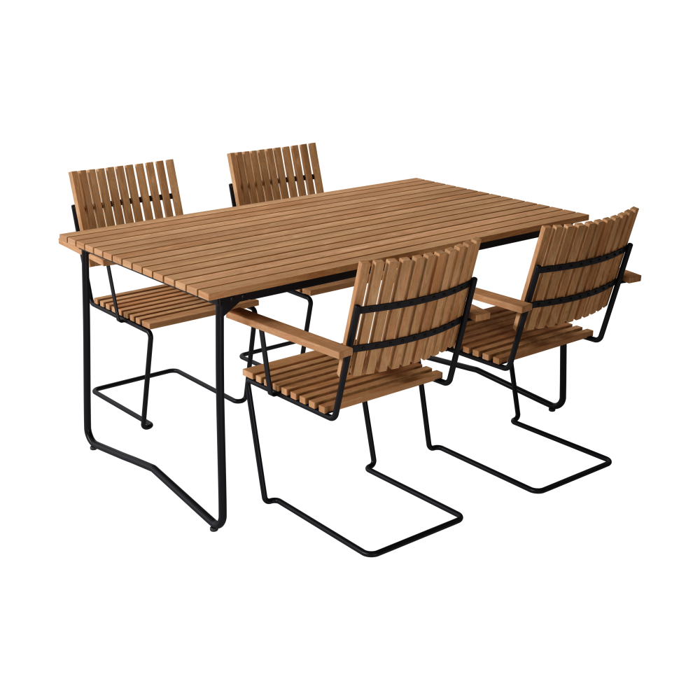 Bovik bord + 4 stolar, teak-black