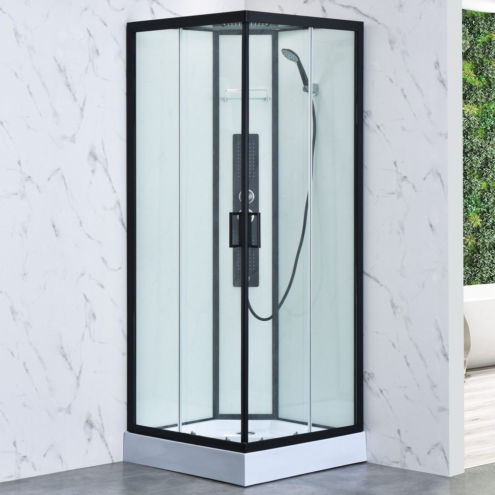 Duschkabin fyrkantig, svart, 5mm, 900x900x2150mm