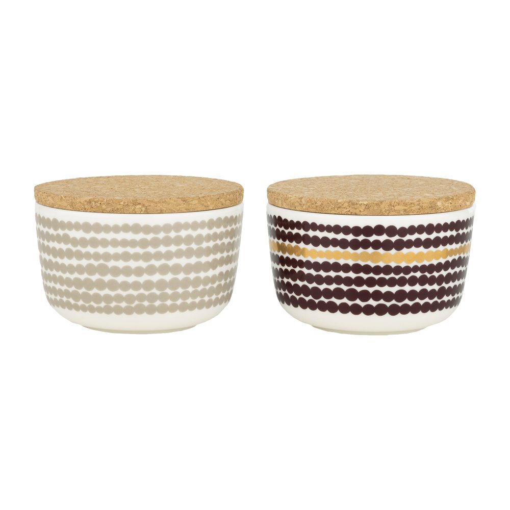 Räsymatto skålset med lock 25 cl, Vit-beige-mörkröd-guld