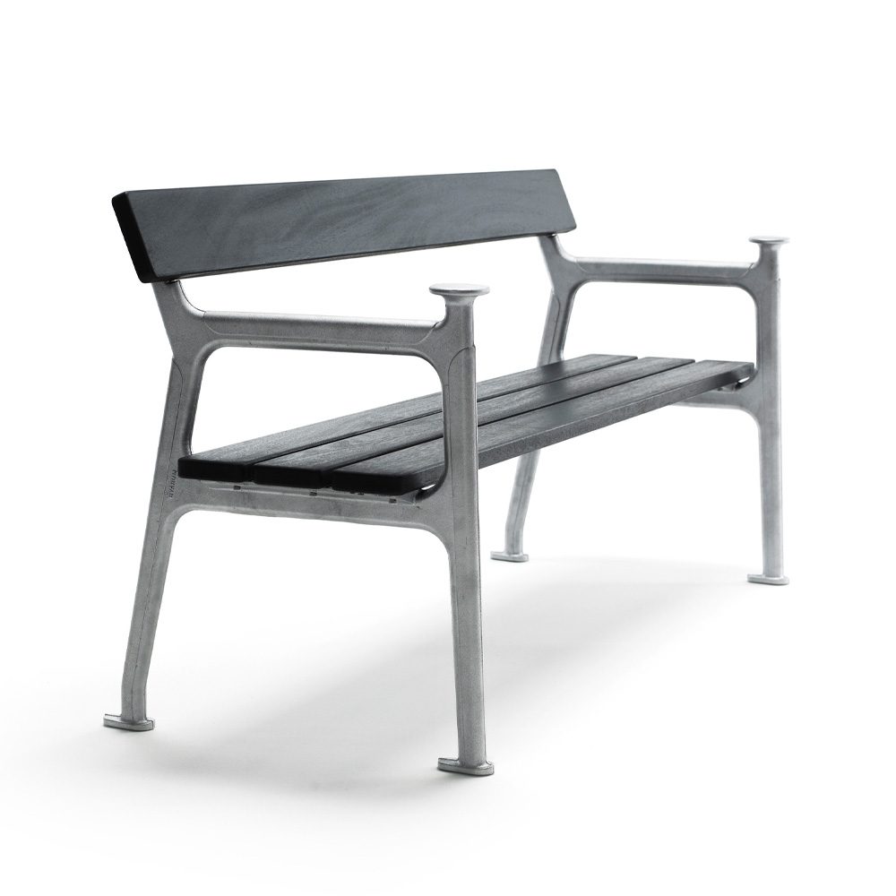 Vilamoura soffa, Mahogny svart lasyr, rå aluminiumstativ